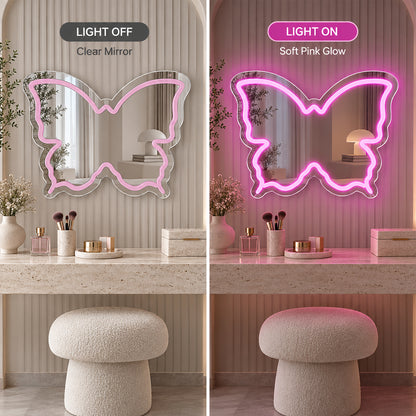 Pink Butterfly LED Vanity Signs – 15.7×12 inch  Neon Outline | USB Powered | Perfect for Vanity Decor