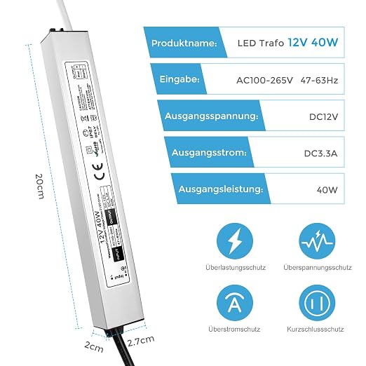 40W Outdoor Waterproof Power Supplies, 12V/24V Output, 90-265V Input, Single Output, Aluminum Housing, Outdoor Lighting Projects, CE/RoHS/FCC Certified, US/UK/EU Plug, 1-Pack / 10-Pack