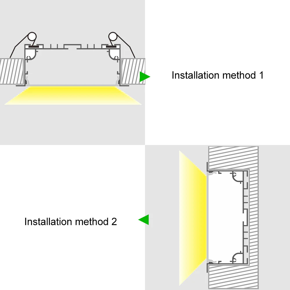 Wide Recessed LED Aluminum Profile Light H7635AB – 53mm Inner Width | Silver Housing | Milky White Cover | With Installation Accessories | Flush Mounting Linear Office Lighting | 1m / 2m Length | 10 / 20-Pack