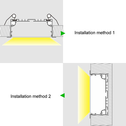 Wide Recessed LED Aluminum Profile Light H7635AB – 53mm Inner Width | Silver Housing | Milky White Cover | With Installation Accessories | Flush Mounting Linear Office Lighting | 1m / 2m Length | 10 / 20-Pack