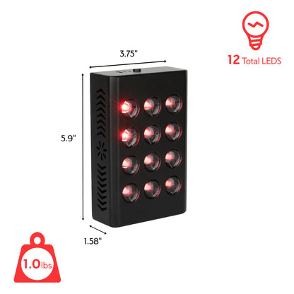 MINI60 Rechargeable Red & Near Infrared Therapy Light – Dual Chip | 12 LEDs | Portable Handheld Design | 5V 2A USB Powered | Black / White | Red Light Therapy for Skin Rejuvenation & Muscle Therapy