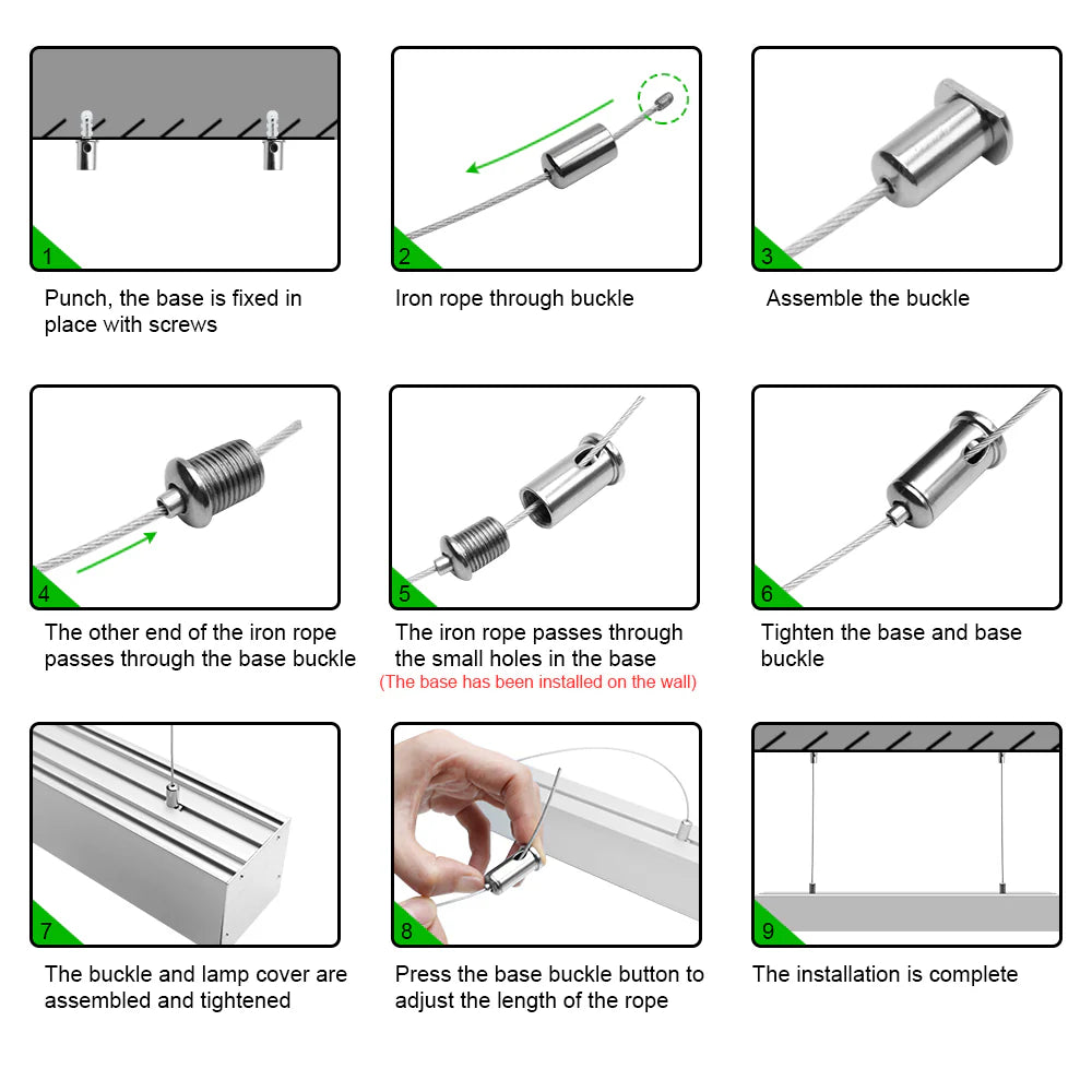 Wide Pendant LED Aluminum Profile Light H7676B – 54mm Inner Width | Silver Housing | Milky White Cover | With Installation Accessories | Suspension Mounting Linear Office Lighting | 1m / 2m Length | 10 / 20-Pack