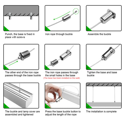 Wide Pendant LED Aluminum Profile Light H7676B – 54mm Inner Width | Silver Housing | Milky White Cover | With Installation Accessories | Suspension Mounting Linear Office Lighting | 1m / 2m Length | 10 / 20-Pack