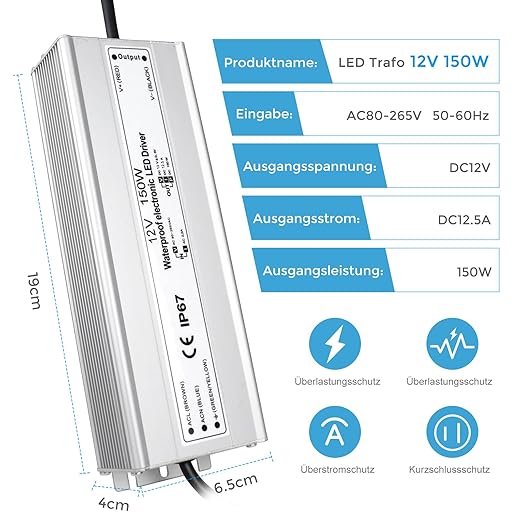 150W Outdoor Waterproof Power Supplies, 12V/24V/36V/48V Output, 90-265V / 90-140V / 175-265V Input, Single Output, Aluminum Housing, Outdoor Lighting Projects, CE/RoHS/FCC Certified, US/UK/EU Plug, 1-Pack / 10-Pack