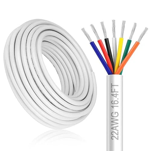 22 AWG 6/7/8 Conductor PVC Copper Control Cable, Black/White Industrial Flexible Wire for Signal Systems – 50m / 500m