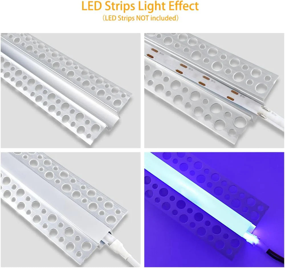 Double-Sided Drywall LED Aluminum Profiles – for 1–9mm LED Strip Plaster-in Recessed Profile | Silver | Milky White Cover | 1m / 2m / 3m | 50 / 100-Pack