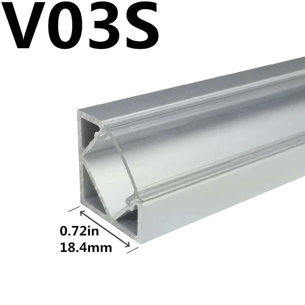 V Shape LED Channel - V03-A 12mm Silver / Black Aluminum Profile | Milky White Cover | Standard LED Mounting Channel – 1m / 2m / 3m | 50 / 100-Pack
