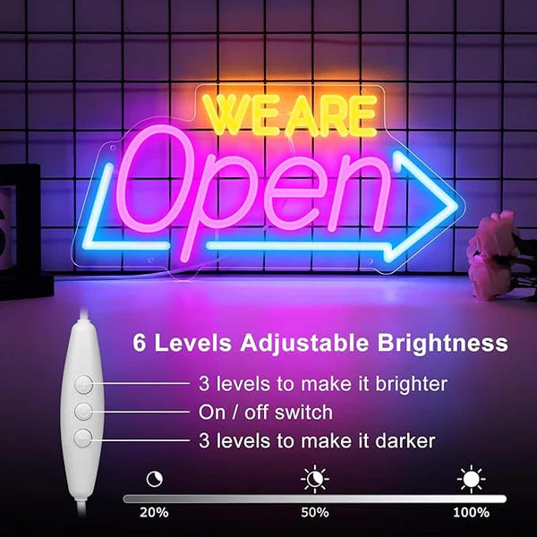 16.1"X 7.8" LED Neon WE ARE Open Sign, Dimmable Open Signs for Business, Bright Blue&Pink&Yellow Neon Open Sign Powered by USB, LED Sign for Coffee Shop Bar Salon Restaurant Pubs