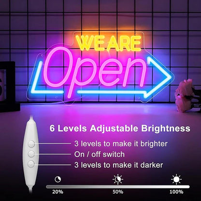 16.1"X 7.8" LED Neon WE ARE Open Sign, Dimmable Open Signs for Business, Bright Blue&Pink&Yellow Neon Open Sign Powered by USB, LED Sign for Coffee Shop Bar Salon Restaurant Pubs