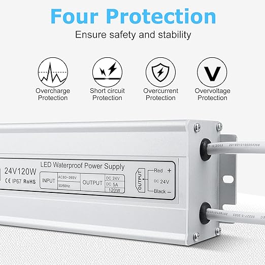 120W Outdoor Waterproof Power Supplies, 12V/24V Output, 90-265V Input, Dual Output, Aluminum Housing, Outdoor Lighting Projects, CE/RoHS/FCC Certified, US/UK/EU Plug, 1-Pack / 10-Pack