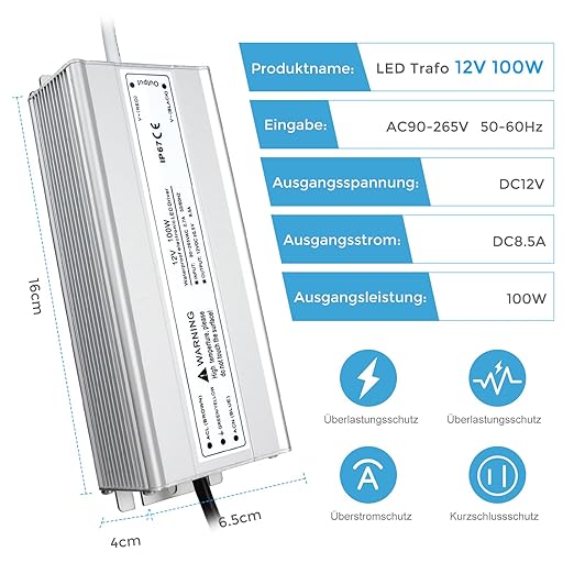 100W Outdoor Waterproof Power Supplies, 12V/24V/36V/48V Output, 90-265V / 90-140V / 175-265V Input, Single Output, Aluminum Housing, Outdoor Lighting Projects, CE/RoHS/FCC Certified, US/UK/EU Plug, 1-Pack / 10-Pack