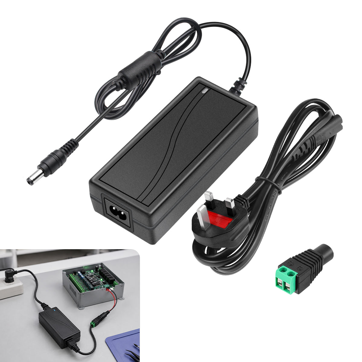 AC 100–240V Input LED Power Adapter Switching Transformer 36W–120W DC 12V with UK Plug for LED Strip Lights, CCTV Systems, Security Cameras, Pumps and Industrial Electronics, 1-Pack/10-Pack