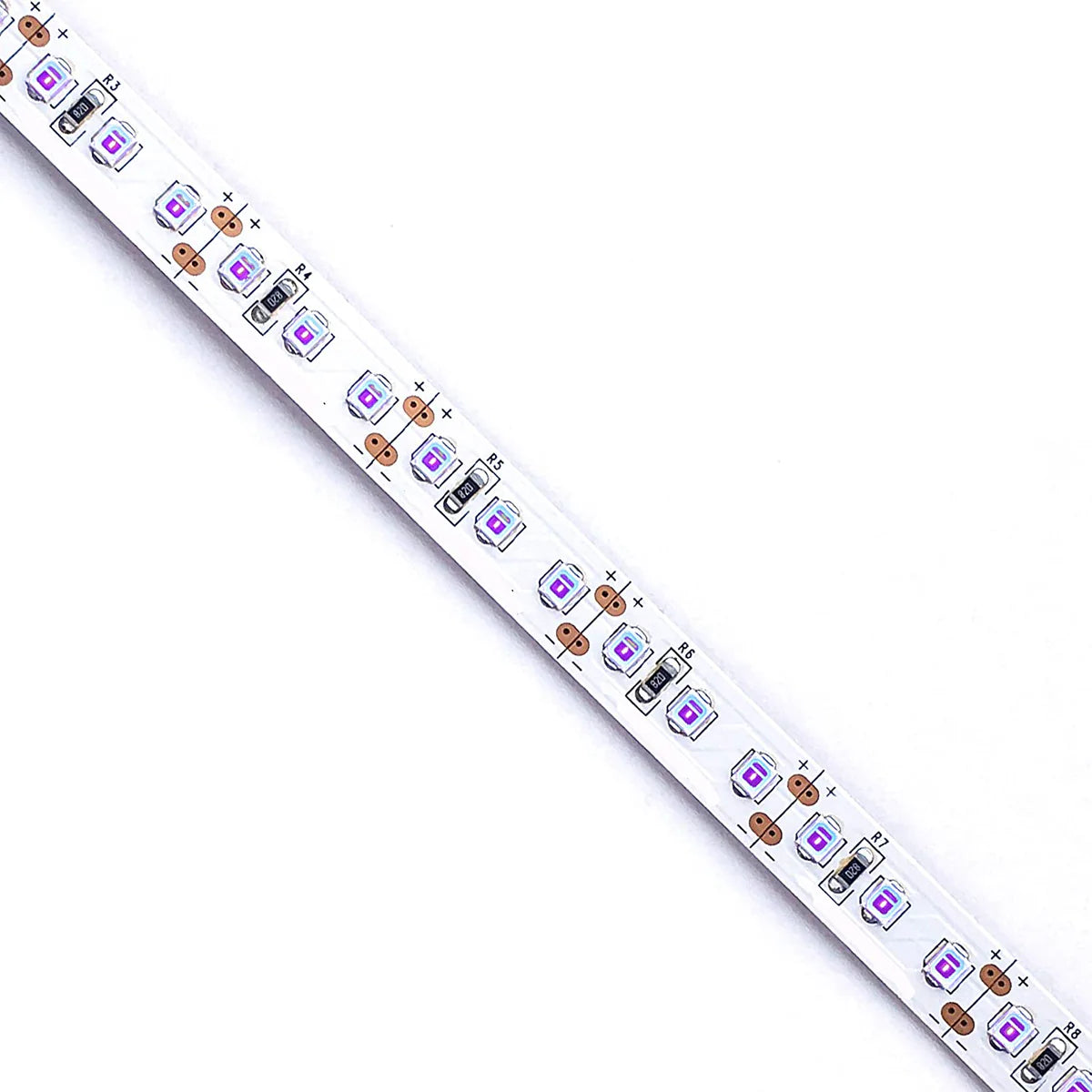 380-385nm SMD2835 UV LED Strip Light – 16.4FT / 5M / 10M | 60 / 120 / 240 LEDs/m | DC12V | Non-Waterproof / IP67 Waterproof | Power Adapter Required | UV Strip for Resin Curing, Fluorescent Response & Display Light