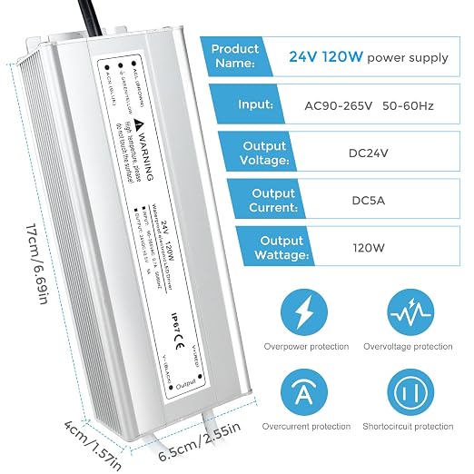 120W Outdoor Waterproof Power Supplies, 12V/24V Output, 90-265V Input, Dual Output, Aluminum Housing, Outdoor Lighting Projects, CE/RoHS/FCC Certified, US/UK/EU Plug, 1-Pack / 10-Pack