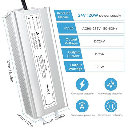 120W Outdoor Waterproof Power Supplies, 12V/24V Output, 90-265V Input, Dual Output, Aluminum Housing, Outdoor Lighting Projects, CE/RoHS/FCC Certified, US/UK/EU Plug, 1-Pack / 10-Pack