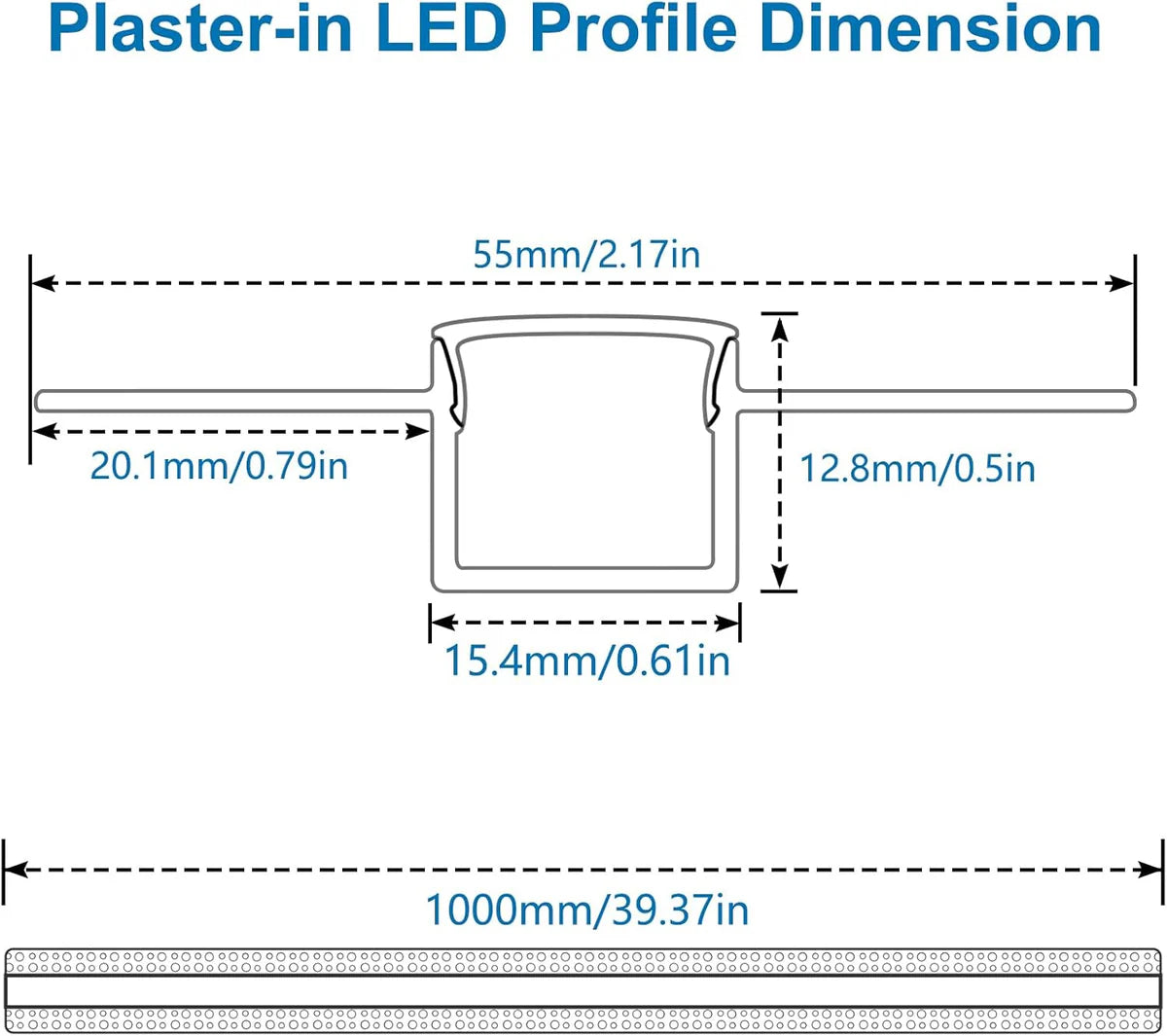 Double-Sided Drywall LED Aluminum Profiles – for 1–13mm LED Strip Plaster-in Recessed Profile | Silver | Milky White Cover | 1m / 2m / 3m | 50 / 100-Pack
