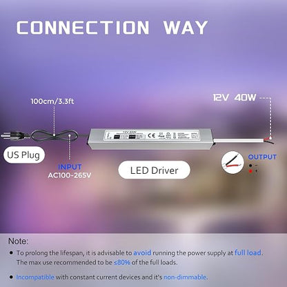 40W Outdoor Waterproof Power Supplies, 12V/24V Output, 90-265V Input, Single Output, Aluminum Housing, Outdoor Lighting Projects, CE/RoHS/FCC Certified, US/UK/EU Plug, 1-Pack / 10-Pack
