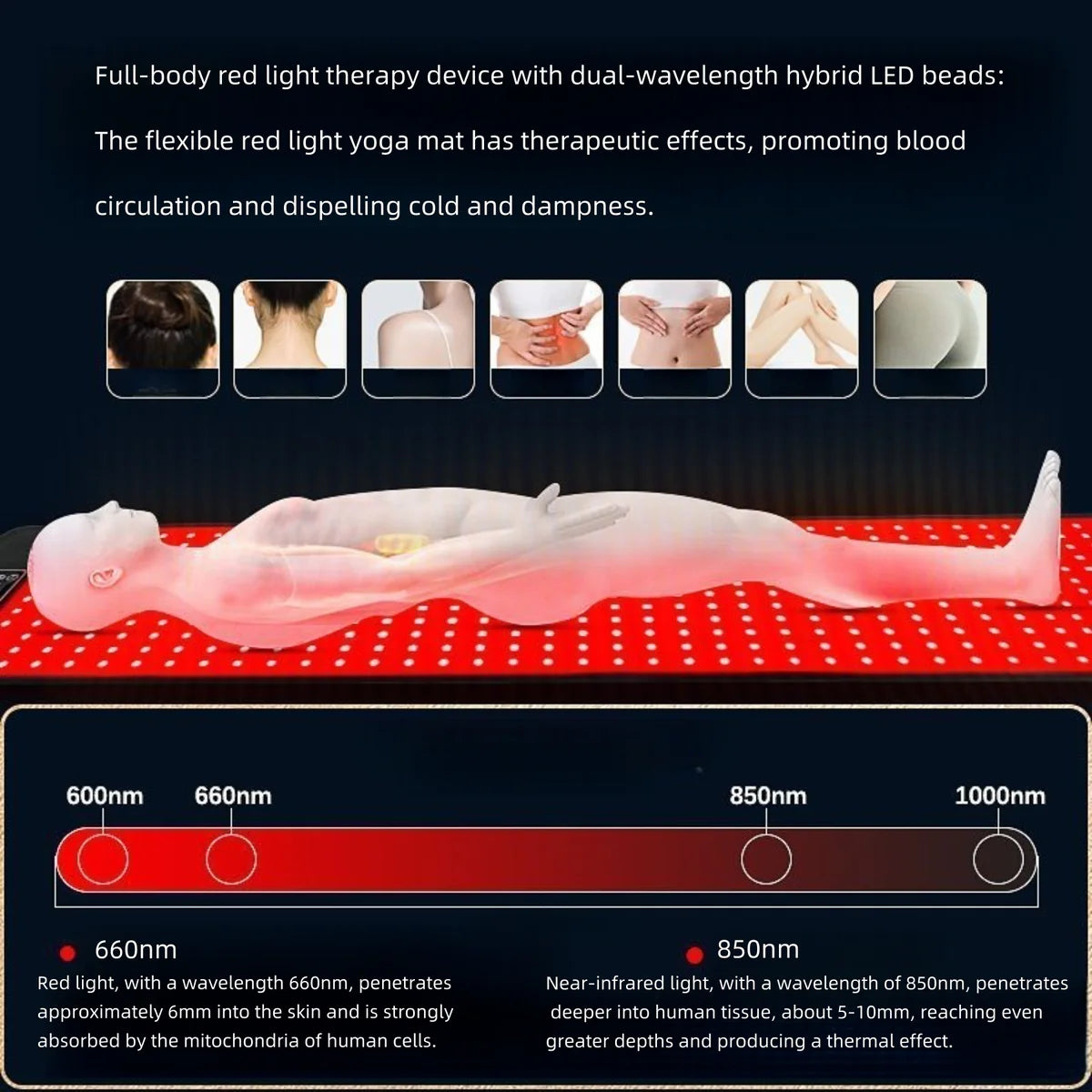 Infrared Therapy Heating Blanket & Mat – 6 Size Options | Red Light 660nm & IR 850nm | Remote Control | Transparent Film | Vibration Massage | 8 Modes & 20 Intensity Levels | for Sleep, Yoga, and Full Body Relaxation | US / EU / UK / AU Plug