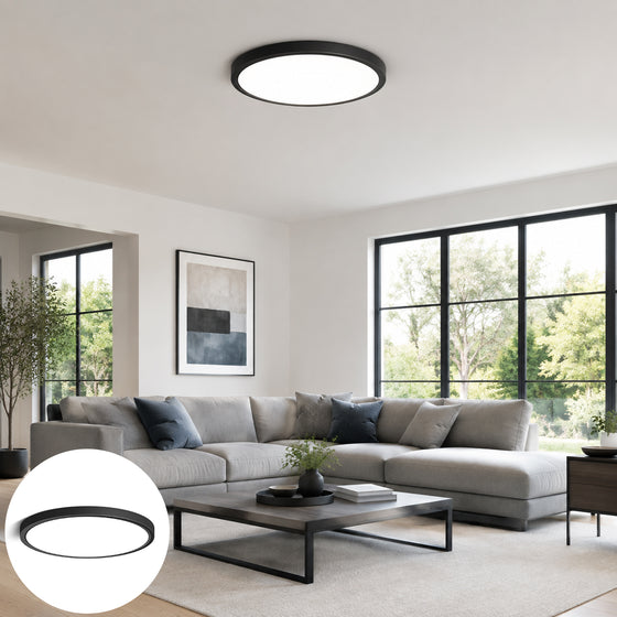 AC 220–240V Black Round Flush Mount LED Ceiling Lights – 7 / 9 / 12 / 15.7 Inch – 3000K / 4500K / 5000K / 6500K – for Residential & Commercial Lighting – Local Stock (UK)