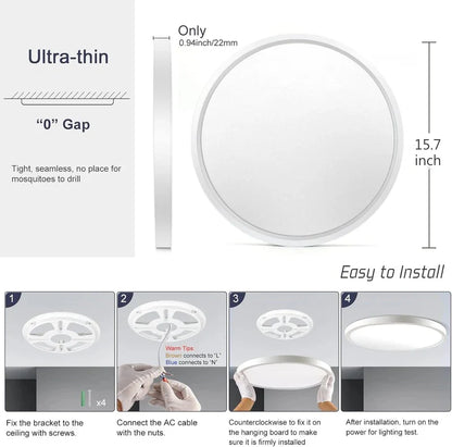 AC 110–130V White Round Flush Mount LED Ceiling Light – 7 / 9 / 12 / 15.7 / 24 Inch – 3000K / 4500K / 5000K / 6500K – for Residential & Commercial Lighting – Local Stock (US)