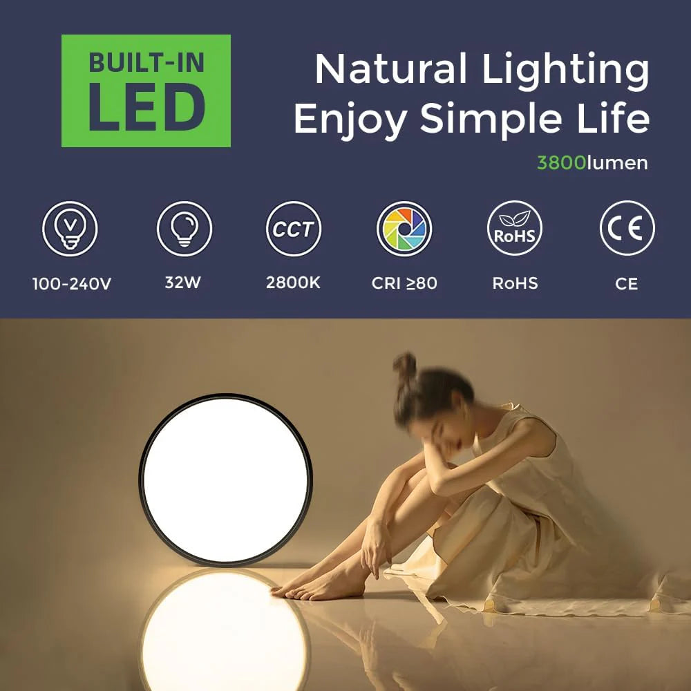 AC 110–130V Black Round Flush Mount LED Ceiling Light – 15.7 Inch – 3000K / 4500K / 5000K / 6500K – for Residential & Commercial Lighting – Local Stock (US)