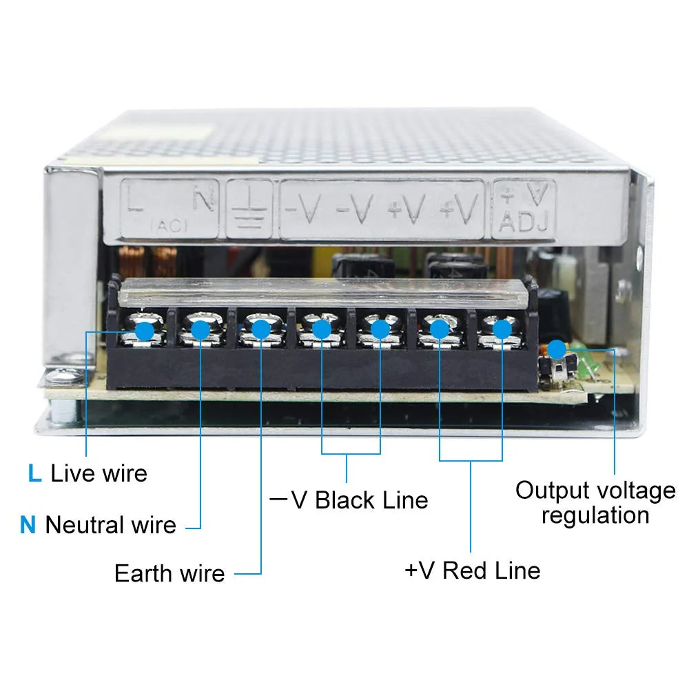DC 12V/24V 60W–240W Industrial Switching Power Supplies, AC 110/220V Input, Constant Voltage LED Driver Transformer, Metal Case with Screw Terminals, CE/FCC/RoHS Certified