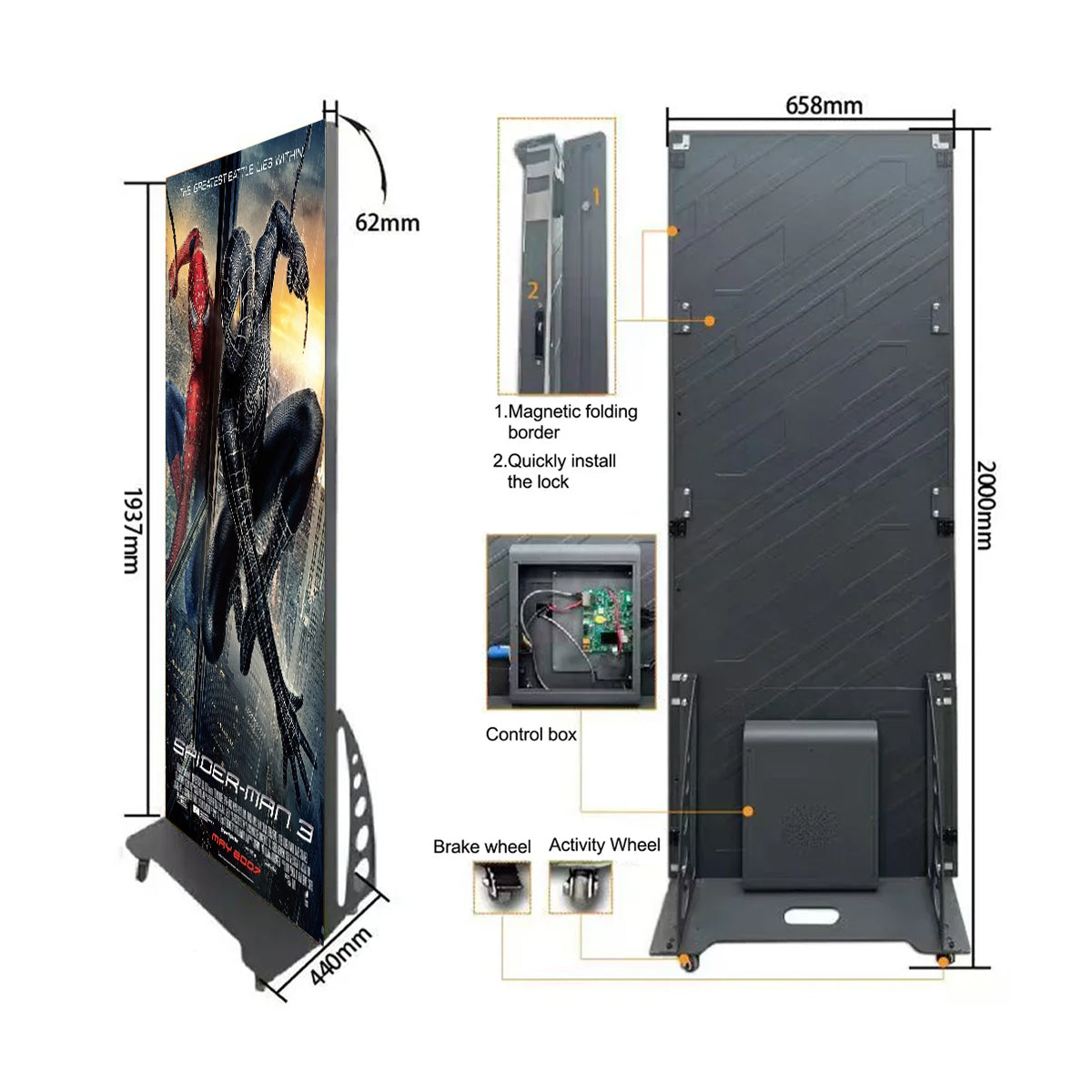 LEP-GOB Series LED Digital Signage Poster | 640×1920mm Indoor Plug-in | P2.5 / P1.86 / P1.53 / P1.25 | GOB-Protected Surface + Flip-Open Magnetic Frame