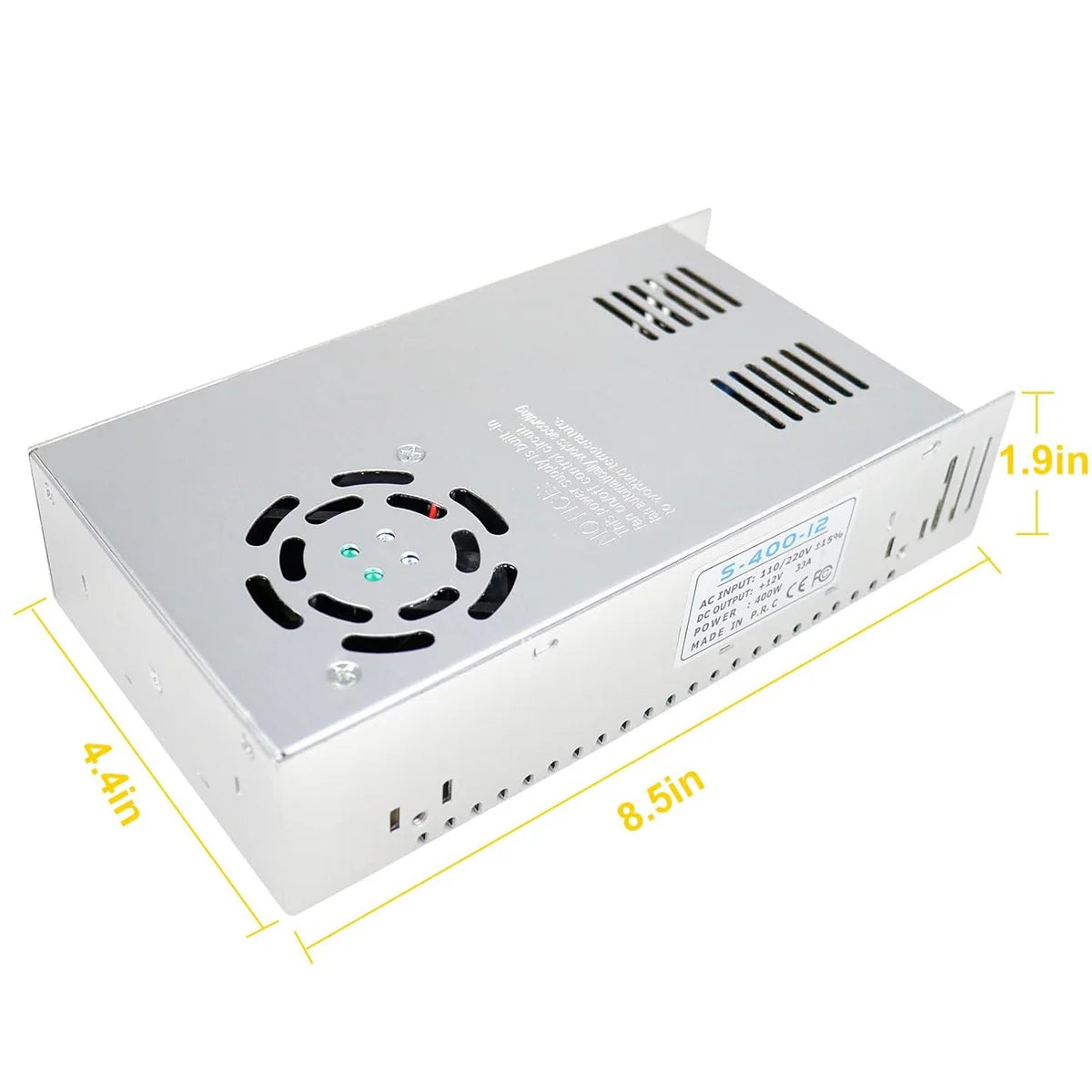 DC 12V/24V 350W–600W Industrial Switching Power Supplies, AC 110/220V Input, High Power LED Driver Transformer, Cooling Fan Metal Case, CE/FCC/RoHS Certified