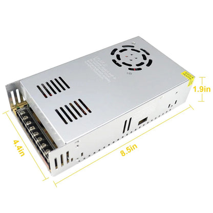 DC 12V/24V 350W–600W Industrial Switching Power Supplies, AC 110/220V Input, High Power LED Driver Transformer, Cooling Fan Metal Case, CE/FCC/RoHS Certified