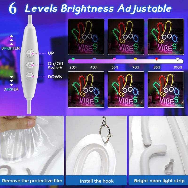 LightingWill Good Vibes “Okay” Neon Sign – Dimmable USB LED Light for Wall Decor, Game Room, Bar, Party – Durable, Safe & Energy-Saving