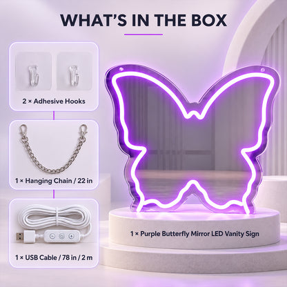 Purple Butterfly LED Vanity Signs – 15.7×12 inch  Neon Outline | USB Powered | Perfect for Vanity Decor