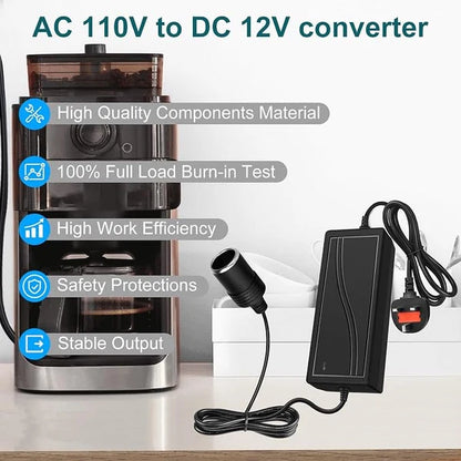 AC 100–240V Input LED Power Adapter Cigarette Lighter Converter Transformer 60W–120W DC 12V with UK Plug for Car Accessories, Tire Inflators, Portable Coolers, Car Vacuum Cleaners and Automotive Equipment, 1-Pack/10-Pack