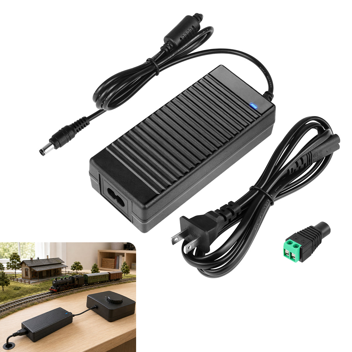 AC 100–240V Input LED Power Adapter Switching Transformer 60W–120W DC 24V with US Plug for LED Strip Lights, 3D Printers, CNC Equipment, CCTV Systems and Industrial Control Devices, 1-Pack/10-Pack