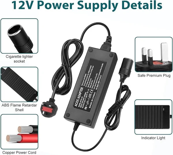 AC 100–240V Input LED Power Adapter Cigarette Lighter Converter Transformer 60W–120W DC 12V with UK Plug for Car Accessories, Tire Inflators, Portable Coolers, Car Vacuum Cleaners and Automotive Equipment, 1-Pack/10-Pack