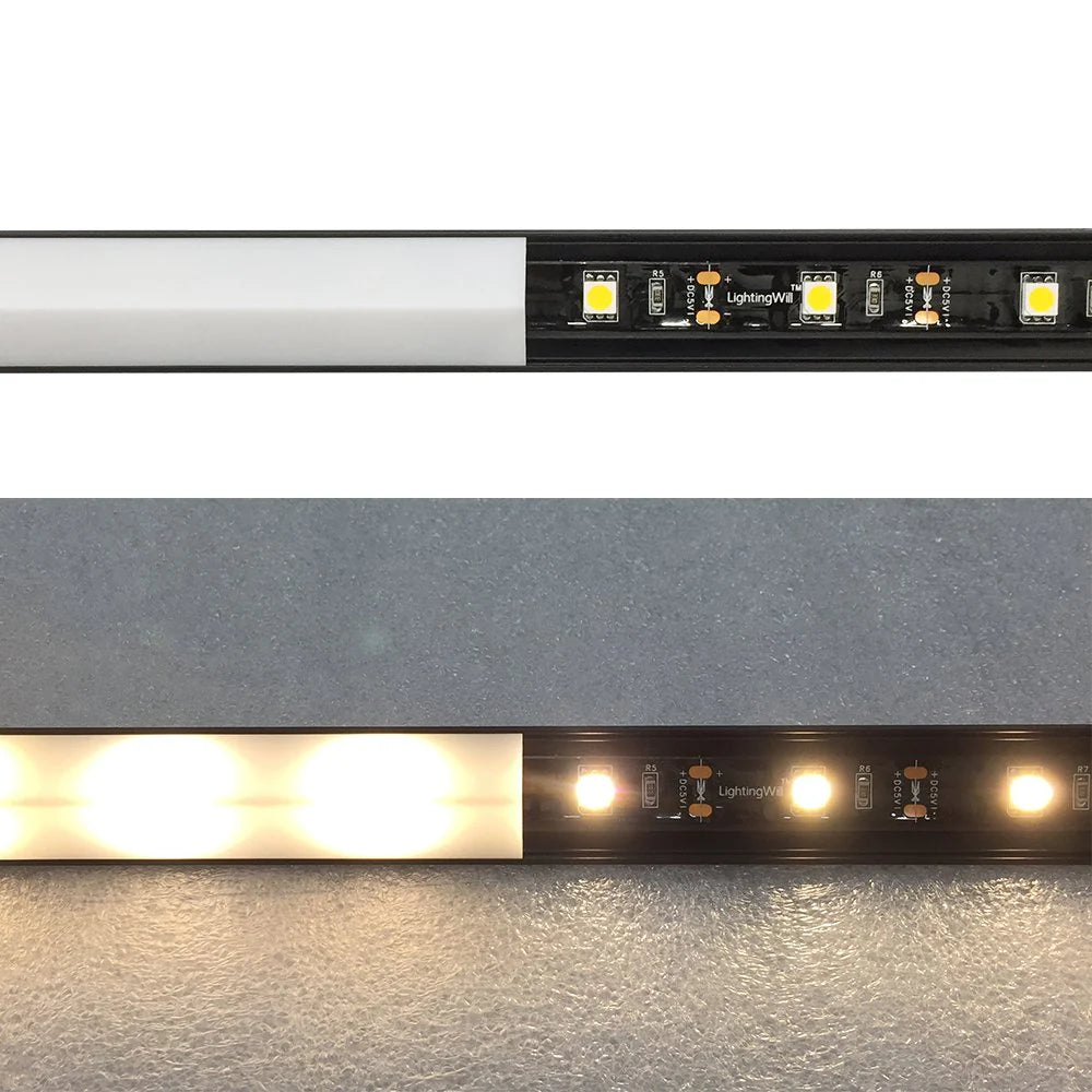 V Shape LED Channel - V01-A 12mm Silver / Black Aluminum Profile | Milky White Cover | Heavy-Duty LED Mounting Track – 1m / 2m / 3m | 50 / 100-Pack