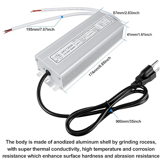 120W Outdoor Waterproof Power Supplies, 12V/24V Output, 90-265V Input, Dual Output, Aluminum Housing, Outdoor Lighting Projects, CE/RoHS/FCC Certified, US/UK/EU Plug, 1-Pack / 10-Pack