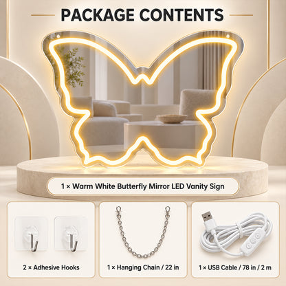 Warm White Butterfly LED Vanity Signs – 15.7×12 inch  Neon Outline | USB Powered | Perfect for Vanity Decor