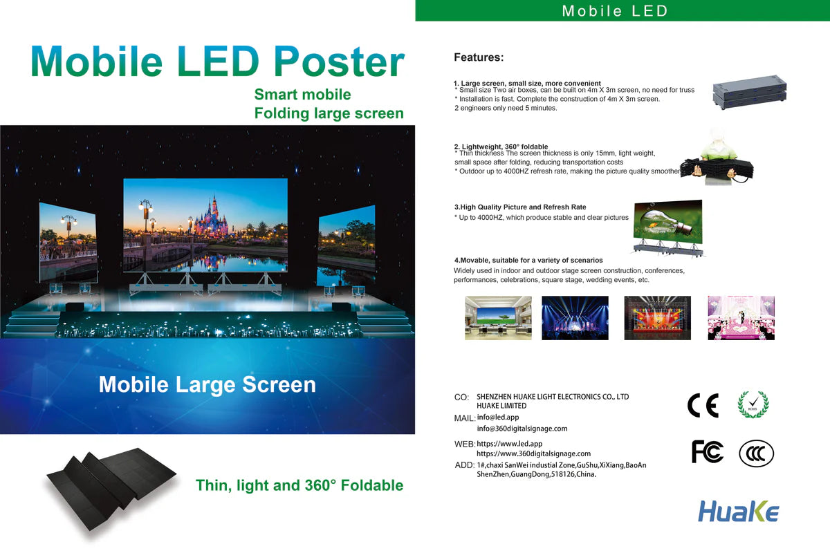 LEP-M Series Foldable LED Digital Signage Poster | 1×2.25m All-in-One Mobile Case | P3.9mm Indoor | Remote-Lift LED Display System