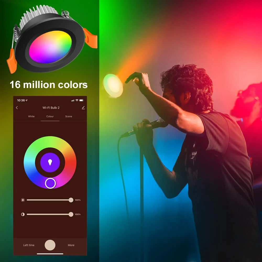 Smart-1B Series WiFi Recessed Lighting | 2Inch 5W | Dimmable RGB & CCT 2700-6500K | 100–240V | Black Housing | Compatible with Alexa and Google Home | 50 / 100-Pack