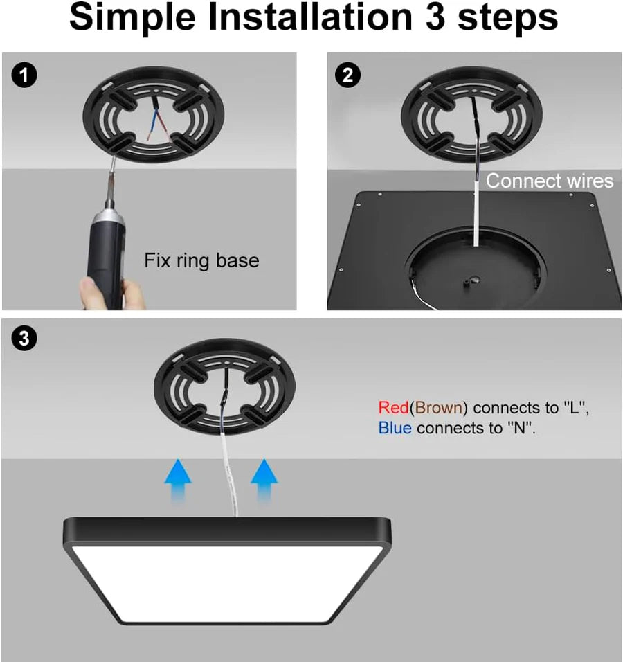 AC 110–130V Black Square Flush Mount LED Ceiling Light – 9 / 12 / 15.7 Inch – 3000K / 4500K / 5000K / 6500K – for Residential & Commercial Lighting – Local Stock (US)