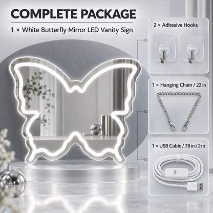 White Butterfly LED Vanity Signs – 15.7×12 inch  Neon Outline | USB Powered | Perfect for Vanity Decor