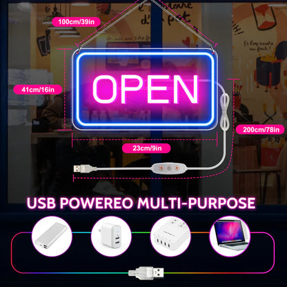 LightingWill Neon Open Sign Light – 16"x9" LED Open Sign with Adjustable Brightness, USB Powered 5V Electric Business Sign for Shops, Bars, Cafes, Hotels, Windows, and Outdoor Use