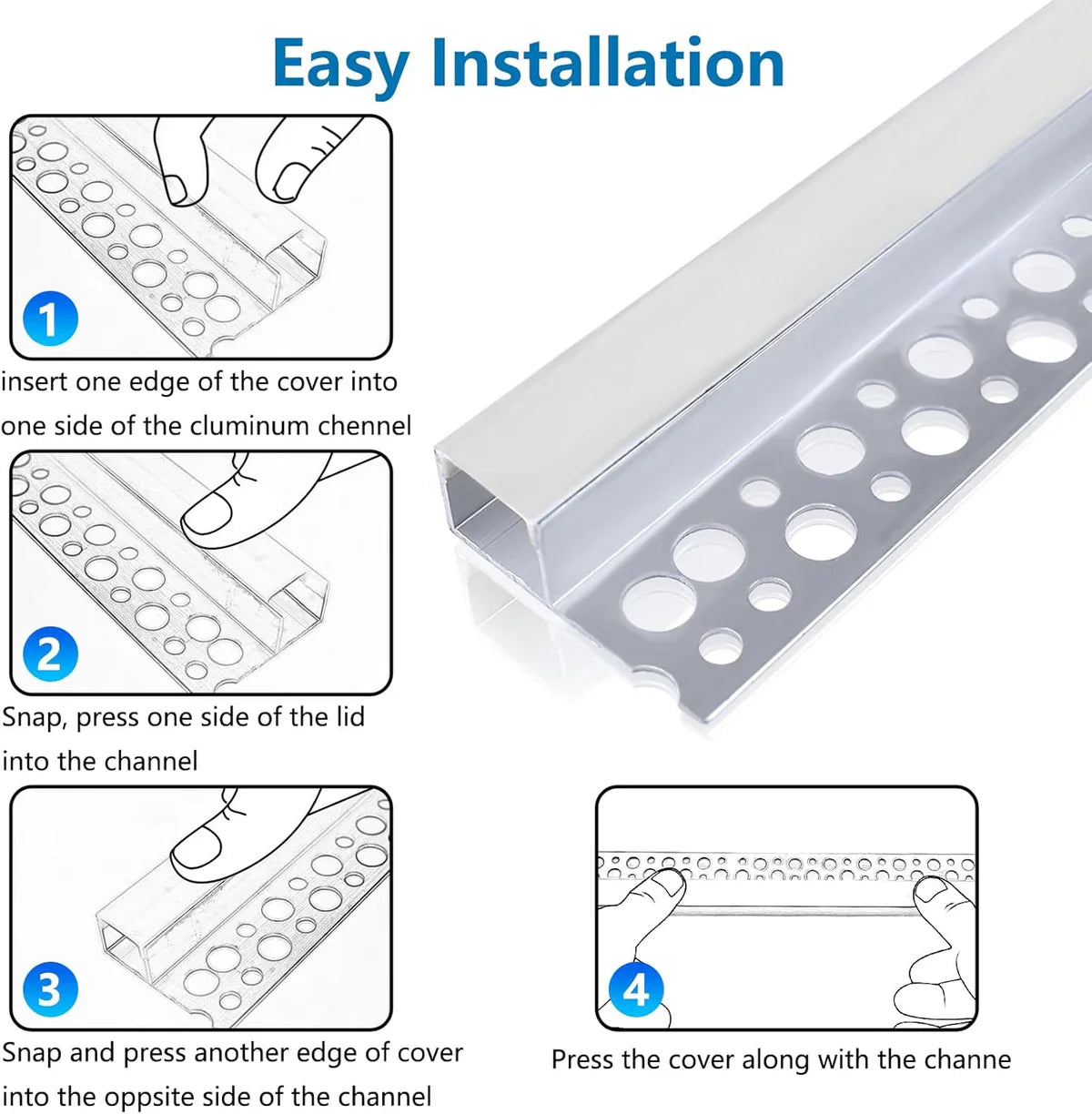 One-Sided Drywall LED Aluminum Profiles – for 1–12mm LED Strip Plaster-in Recessed Profile | Silver | Milky White Cover | 1m / 2m / 3m | 50 / 100-Pack