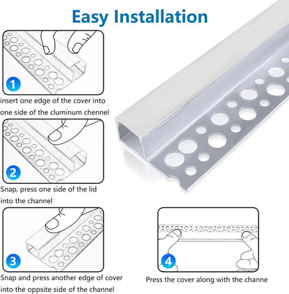 One-Sided Drywall LED Aluminum Profiles – for 1–12mm LED Strip Plaster-in Recessed Profile | Silver | Milky White Cover | 1m / 2m / 3m | 50 / 100-Pack