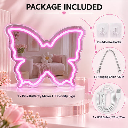 Pink Butterfly LED Vanity Signs – 15.7×12 inch  Neon Outline | USB Powered | Perfect for Vanity Decor