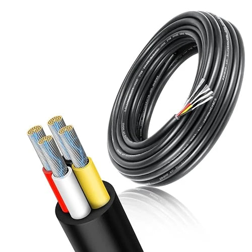 20 AWG 2/3/4/5 Conductor PVC Insulated Copper Wire, Black/White Flexible Electrical Cable for Wiring Systems – 50m / 500m