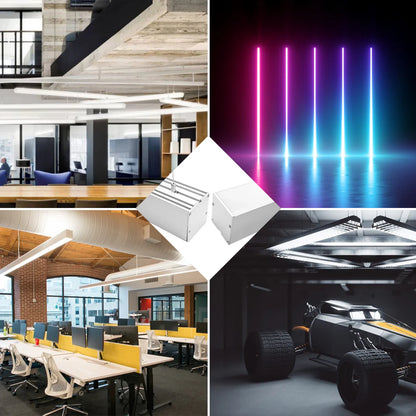 Wide Pendant LED Aluminum Profile Light H7075B – 45mm Inner Width | Silver Housing | Milky White Cover | With Installation Accessories | Suspension Mounting Linear Office Lighting | 1m / 2m Length | 10 / 20-Pack