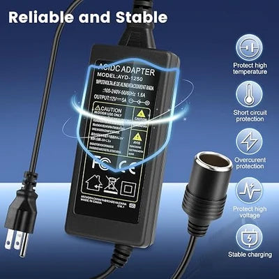 AC 100–240V Input LED Power Adapter Cigarette Lighter Converter Transformer 60W/120W/180W DC 12V with US Plug for Car Accessories, Tire Inflators, Portable Coolers, Car Vacuum Cleaners and Automotive Equipment, 1-Pack/10-Pack