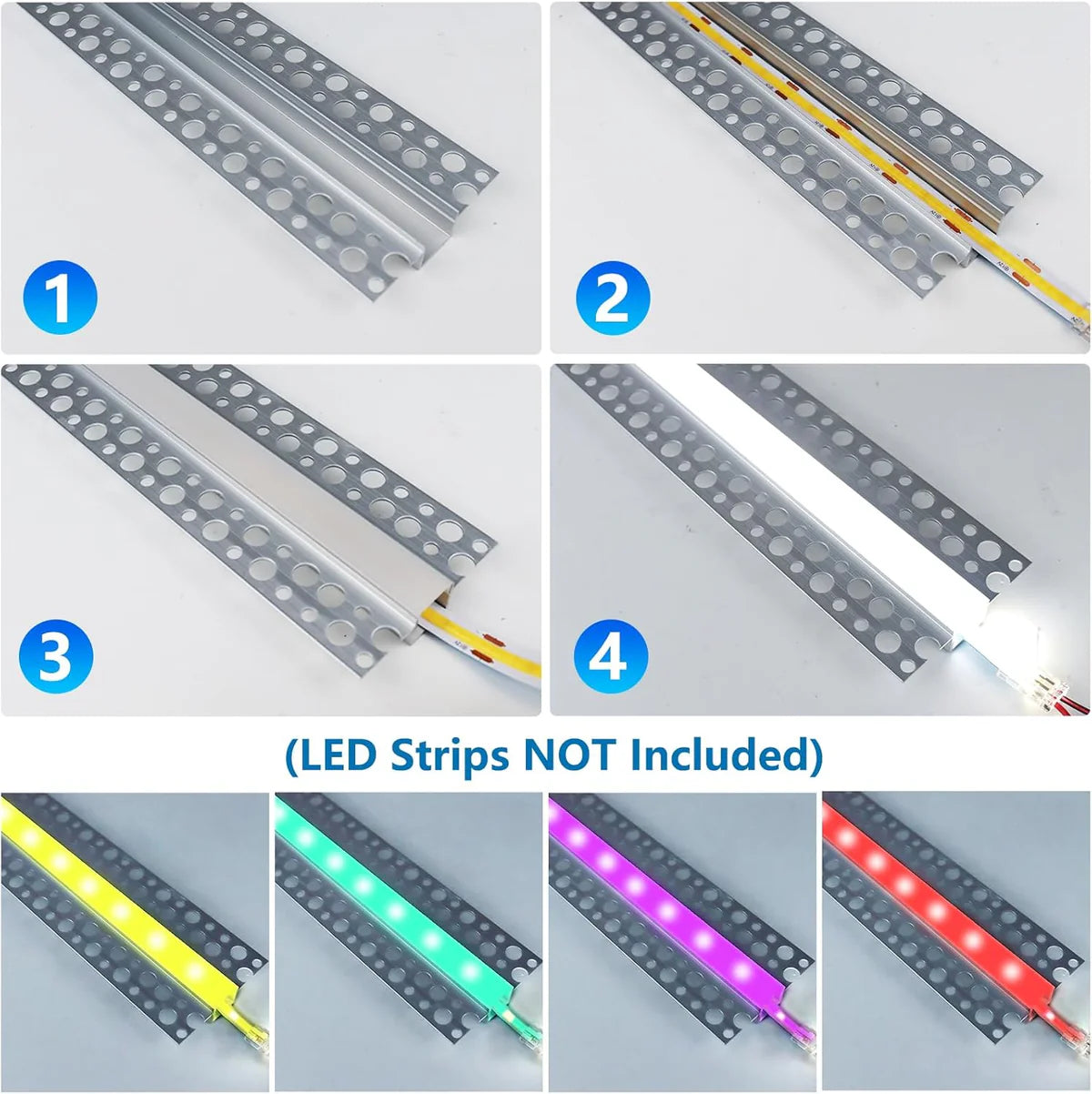 Double-Sided Drywall LED Aluminum Profiles – for 1–13mm LED Strip Plaster-in Recessed Profile | Silver | Milky White Cover | 1m / 2m / 3m | 50 / 100-Pack
