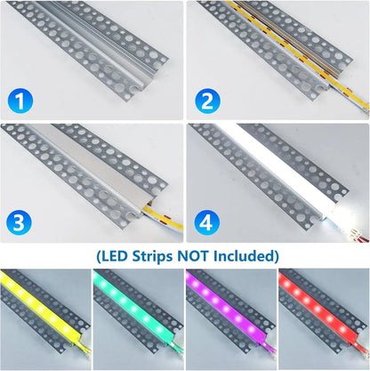 Double-Sided Drywall LED Aluminum Profiles – for 1–13mm LED Strip Plaster-in Recessed Profile | Silver | Milky White Cover | 1m / 2m / 3m | 50 / 100-Pack